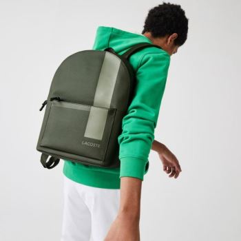 Lacoste Chantaco Graphic Piqué Leather Backpack - Batoh Pánské Olivy Zelené | CZ-16kZu0